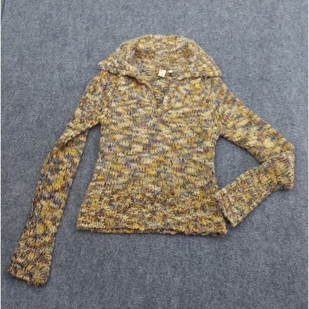 BKE Y2K Chunky‎ Knit Sweater Women Large Brown Marled Collared Wool Long Sleeve